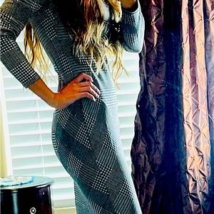 Anthropologie houndstooth plaid bias cut 55” long maxi turtleneck dress …